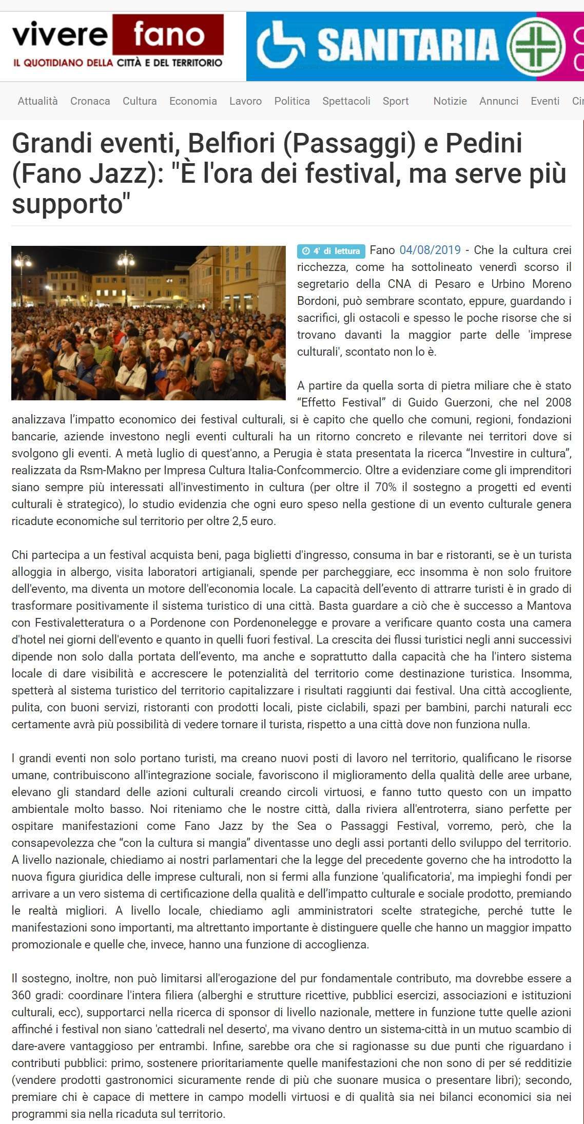2019-08-04_VivereFano, Grandi eventi, Belfiori (Passaggi) e Pedini (Fano Jazz): "È l'ora dei festival, ma serve più supporto"