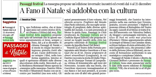 Corriere della Sera / A Fano il Natale si addobba con la cultura