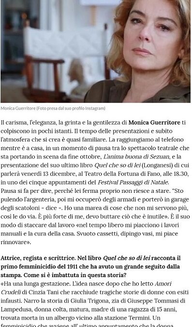La Stampa /  Monica Guerritore: “Scrivo per capire cosa scatta in una donna che si consegna al suo assassino”