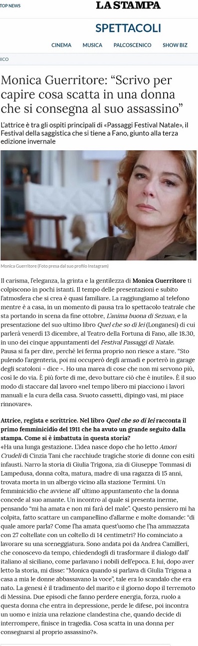 2019-12-11_La Stampa Daniela Lanni intervista Monica Guerritore Passaggi Natale - 1