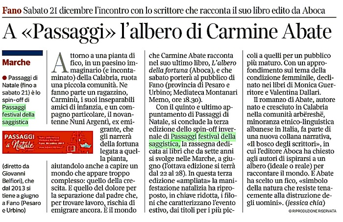 Corriere della Sera / A “Passaggi” l’albero di Carmine Abate