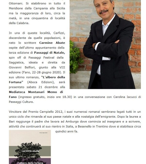 Marche News 24 / Fano, “L’albero della fortuna” di Carmine Abate