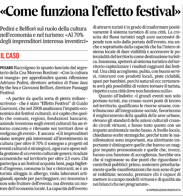 Corriere Adriatico / “Come funziona l’effetto festival”