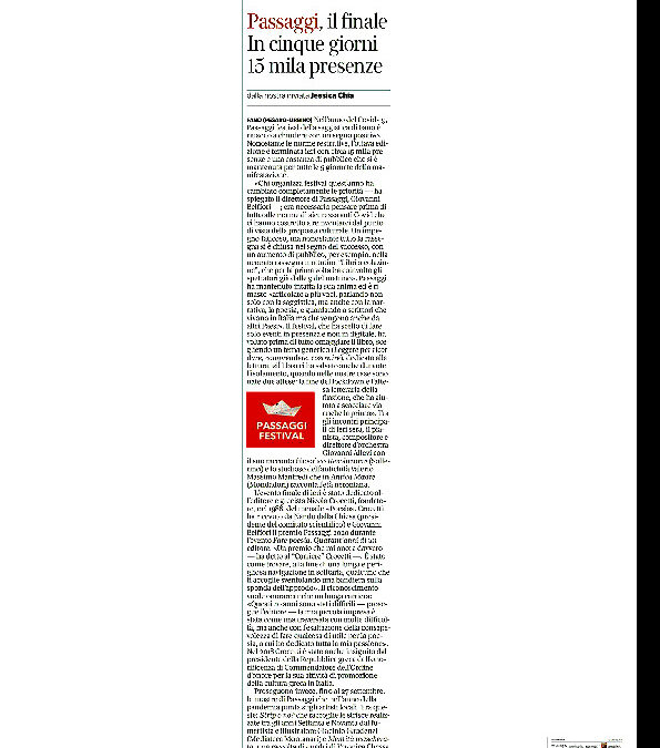 Corriere della Sera – Passaggi, il finale. In cinque giorni 15.000 presenze