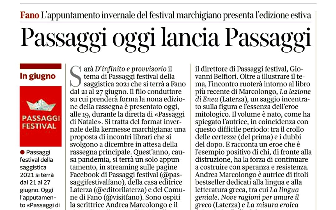 Corriere della Sera – Passaggi oggi lancia Passaggi