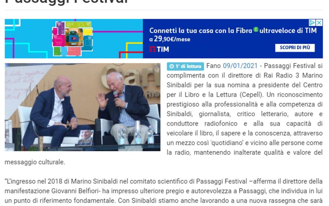 Vivere Fano – Marino Sinibaldi alla presidenza del Centro per il Libro e la Lettura