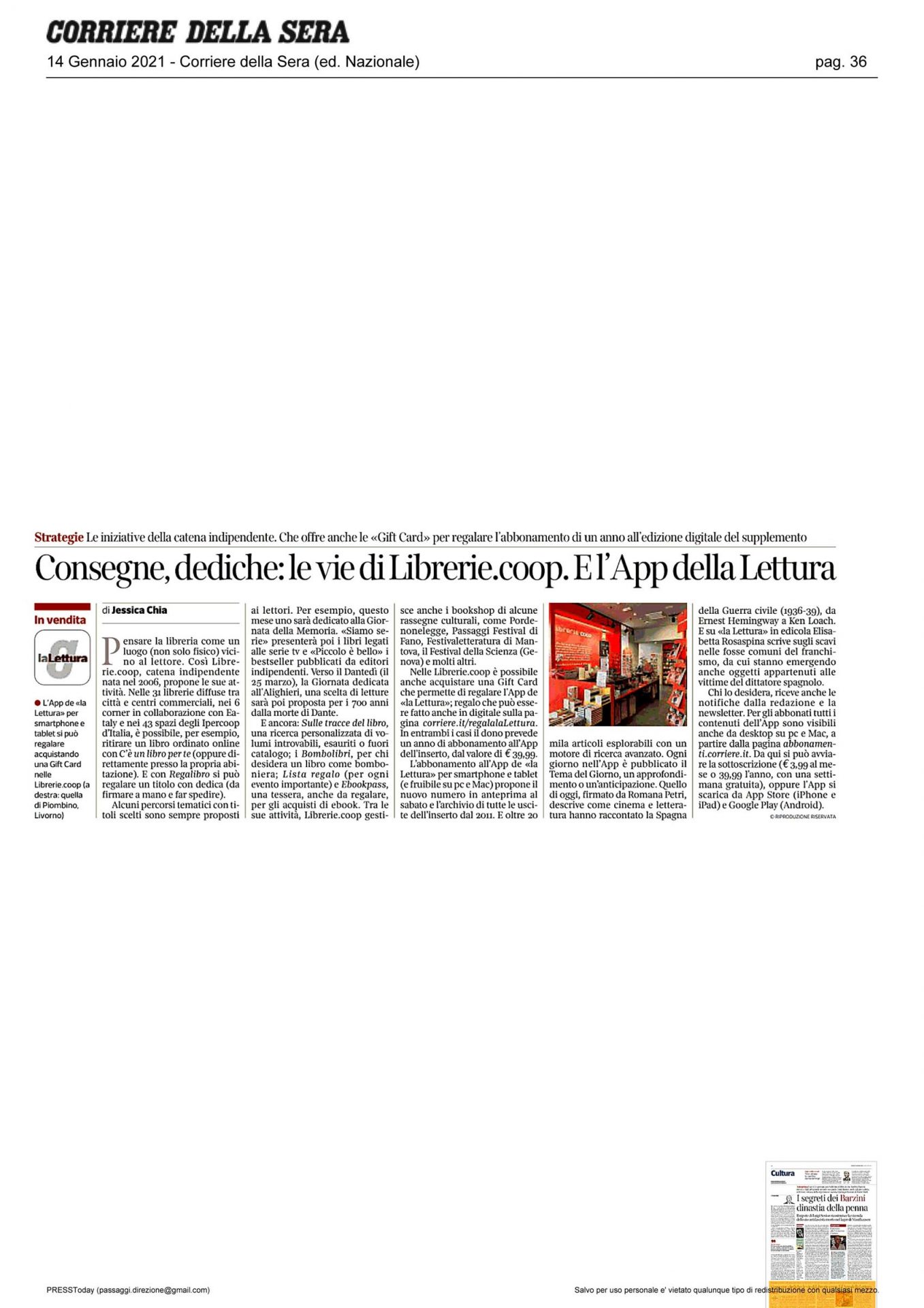 Corriere della Sera – Consegne, dediche: le vie di Librerie.Coop. E l’App della Lettura