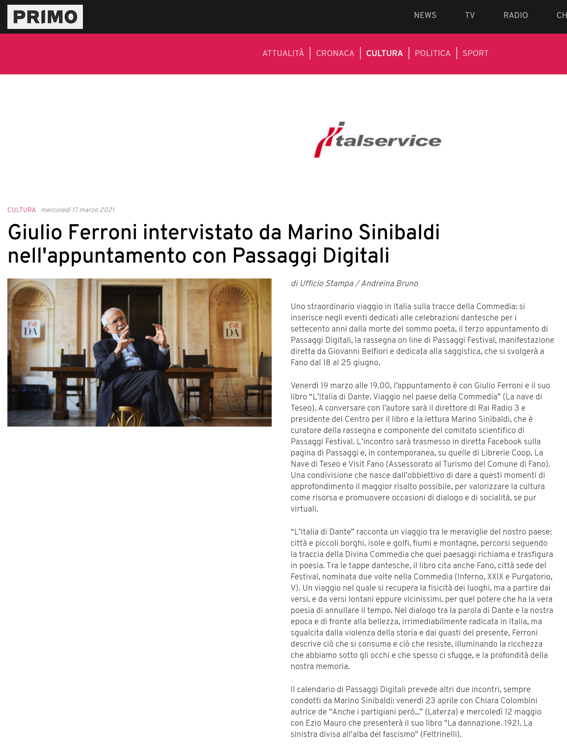 Primo-Comunicazione-Giulio-Ferroni-intervistato-da-Marino-Sinibaldi-nellappuntamento-con-Passaggi-digitali
