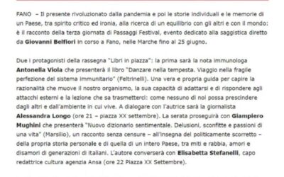 Occhio alla Notizia – Passaggi Festival il 20 giugno prosegue con Antonella Viola, Giampiero Mughini, Le Coliche e tanti altri