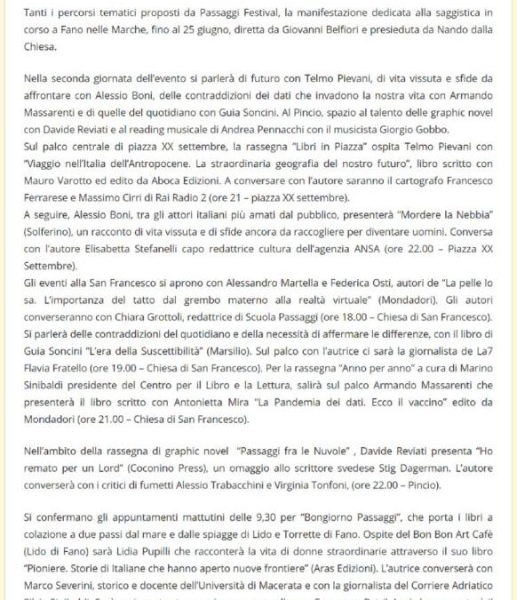 Spettacolo Musica Sport – Alessio Boni, Telmo Pievani, Davide Reviati e tanti altri ospiti nella seconda giornata di Passaggi Festival