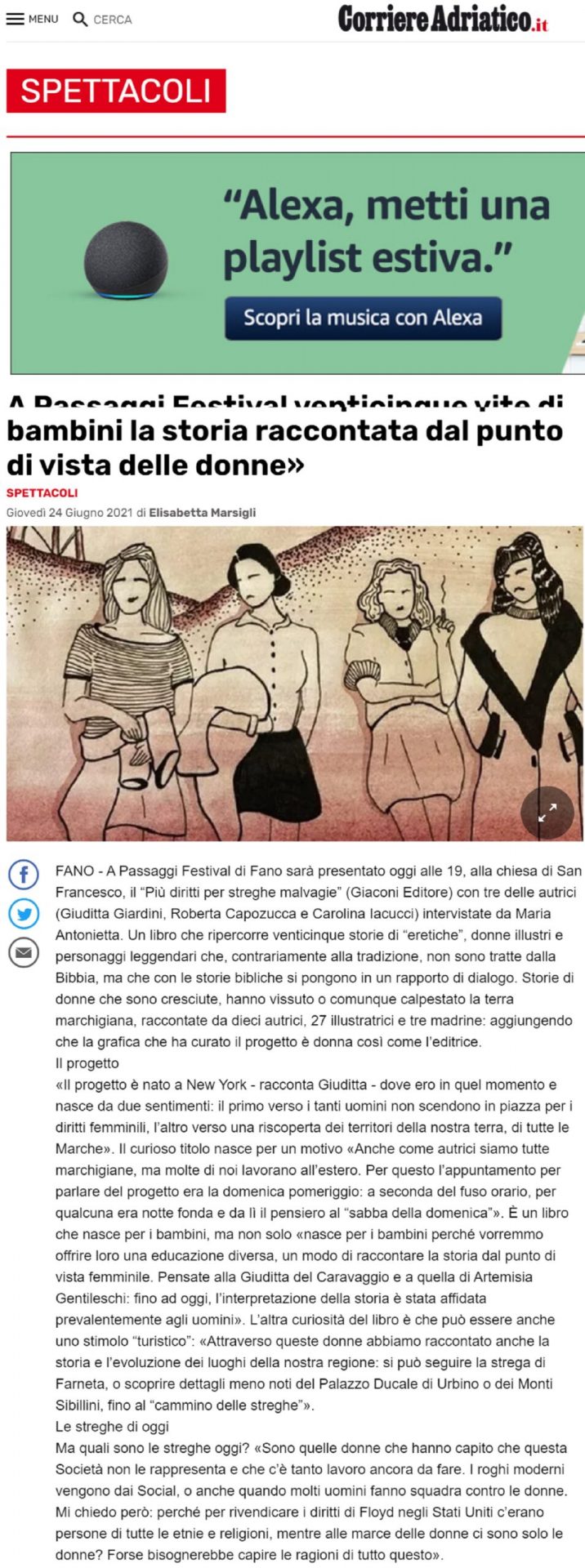 Corriere Adriatico - A Passaggi Festival venticinque vite di “eretiche”:  «E' un libro per far capire ai bambini la storia raccontata dal punto di  vista delle donne» - Fano – Passaggi Festival