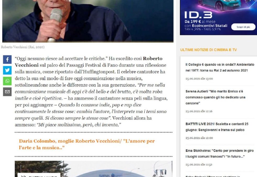 Il Sussidiario.net – Roberto Vecchioni/ “Fedez? Se qualcosa deve passare alla storia sarà Guccini non lui”