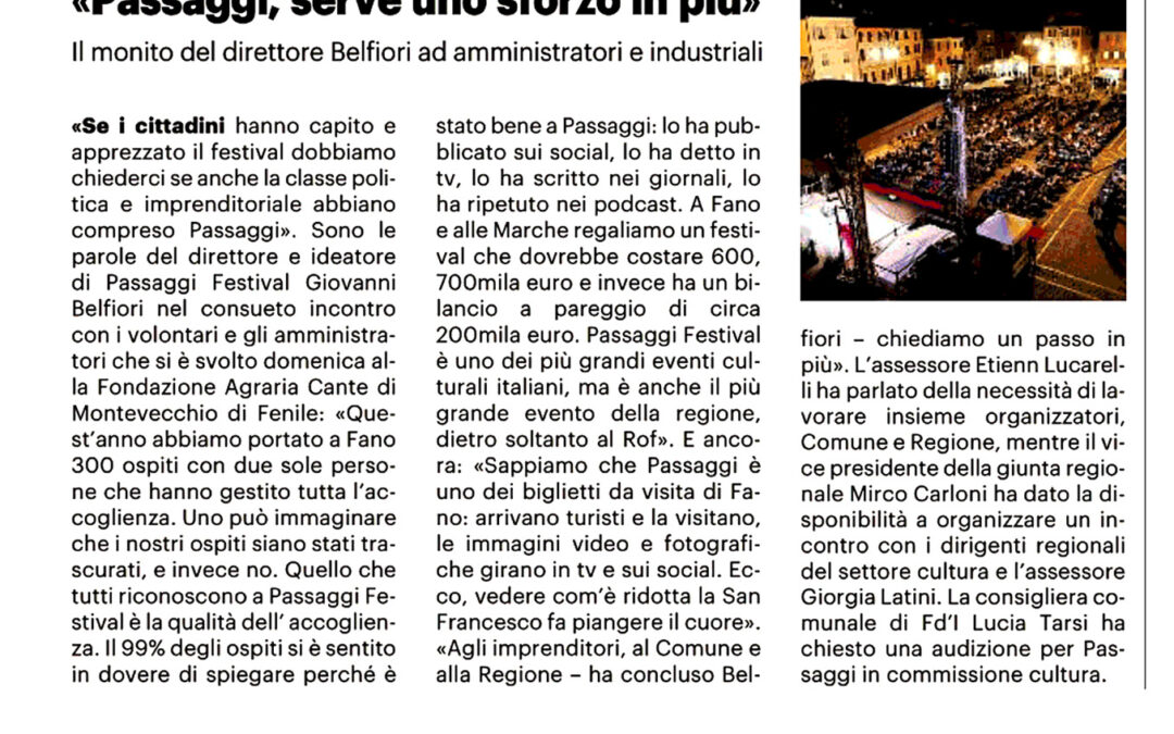 Il Resto del Carlino – “Passaggi, serve uno sforzo in più”