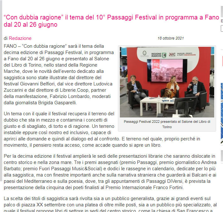 Pu24 – “Con dubbia ragione” il tema del 10° Passaggi Festival in programma a Fano dal 20 al 26 giugno