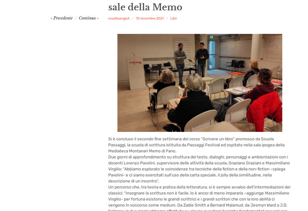 Pesaro Notizie – Tra classici e struttura del testo si è concluso il secondo fine settimana del corso di scrittura di Scuola Passaggi
