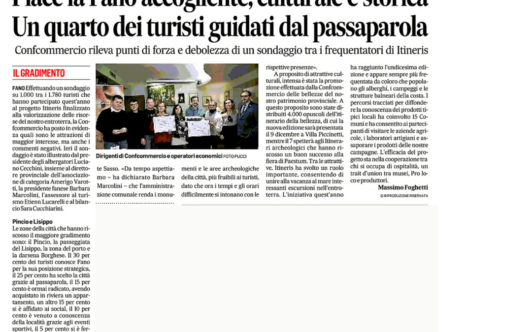 Corriere Adriatico – Piace la Fano accogliente, culturale e storica