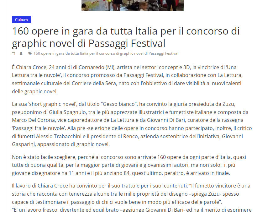 Adriatico News – 160 opere in gara da tutta Italia per il concorso di graphic novel di Passaggi Festival
