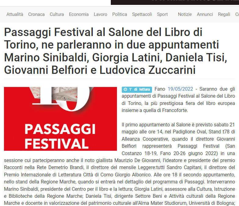Vivere Fano – Passaggi festival al Salone del Libro di Torino