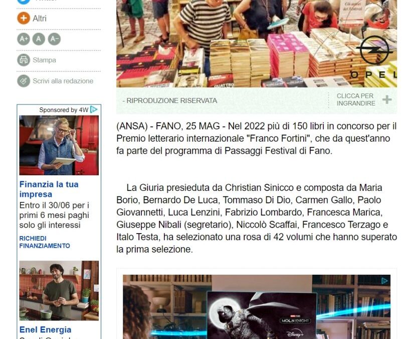 Ansa – Passaggi Festival: oltre 150 libri in concorso Premio Fortini