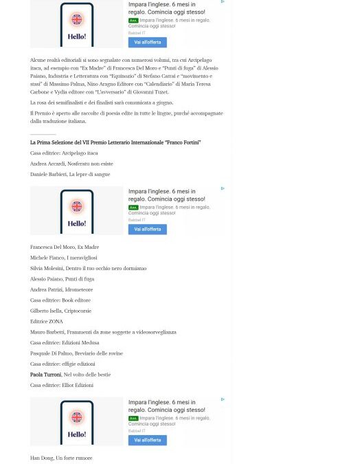 Corriere Romagna – Premio Franco Fortini, 150 libri pervenuti, c’è anche Paola Turroni