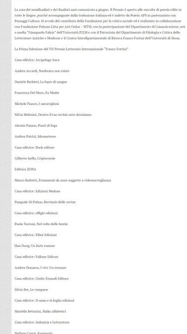 TM Notizie – Più di centocinquanta libri in concorso per il Premio letterario internazionale “Franco Fortini”, da quest’anno a Passaggi Festival