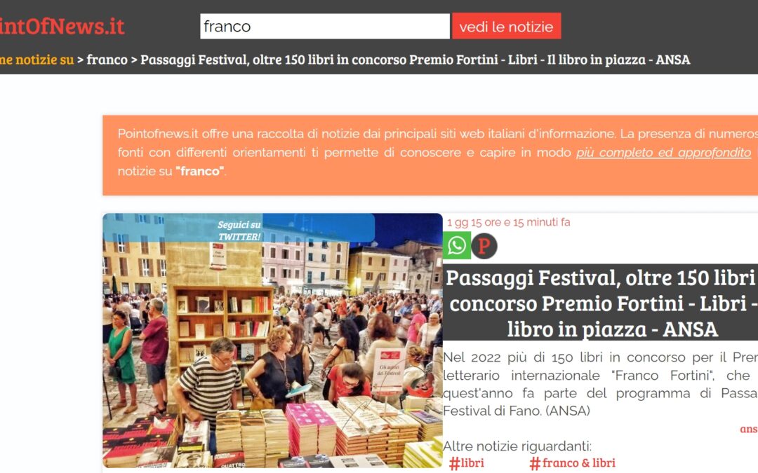 Point of News – Passaggi festival, oltre 150 libri in concorso premio Fortini – Libri – il libro in piazza