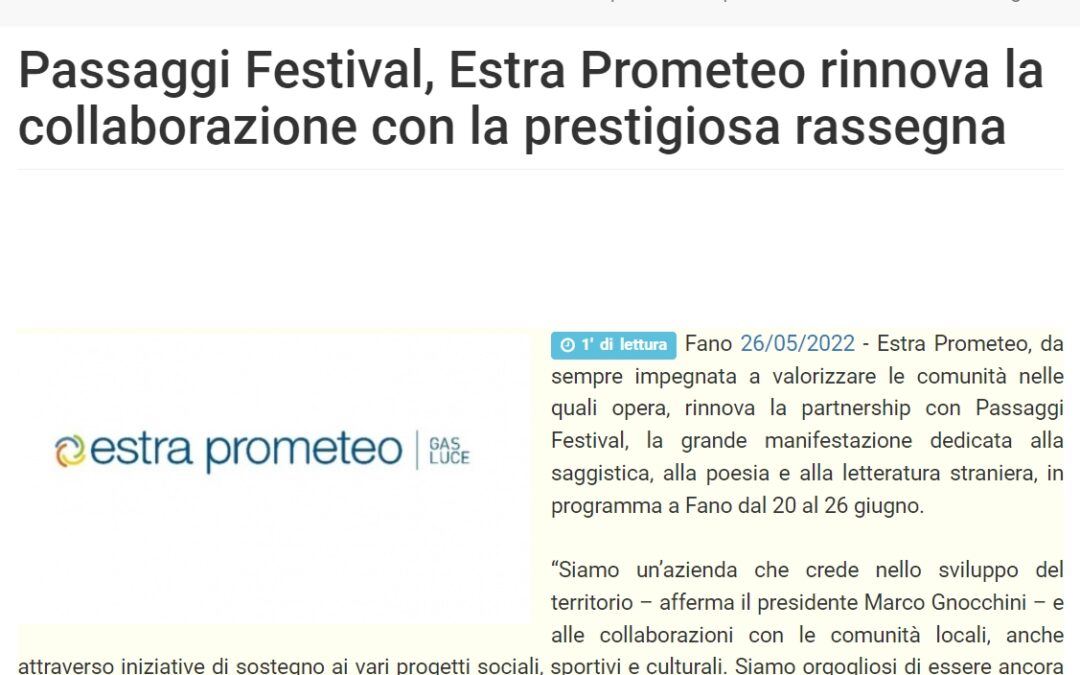 VivereFano – Passaggi Festival, Estra Prometeo rinnova la collaborazione con la prestigiosa rassegna