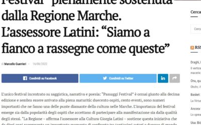 Corriere dell’Economia – La decima edizione di “Passaggi Festival” pienamente sostenuta dalla Regione Marche. L’assessore Latini: “Siamo a fianco a rassegne come queste”