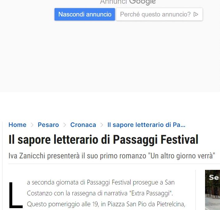 Il Resto del Carlino – Il sapore letterario di Passaggi Festival