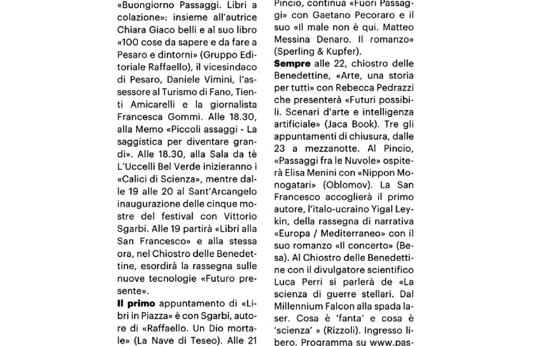 Il Resto del Carlino – ‘Passaggi Festival’, il via a Fano. Storie, arte e calici di scienza