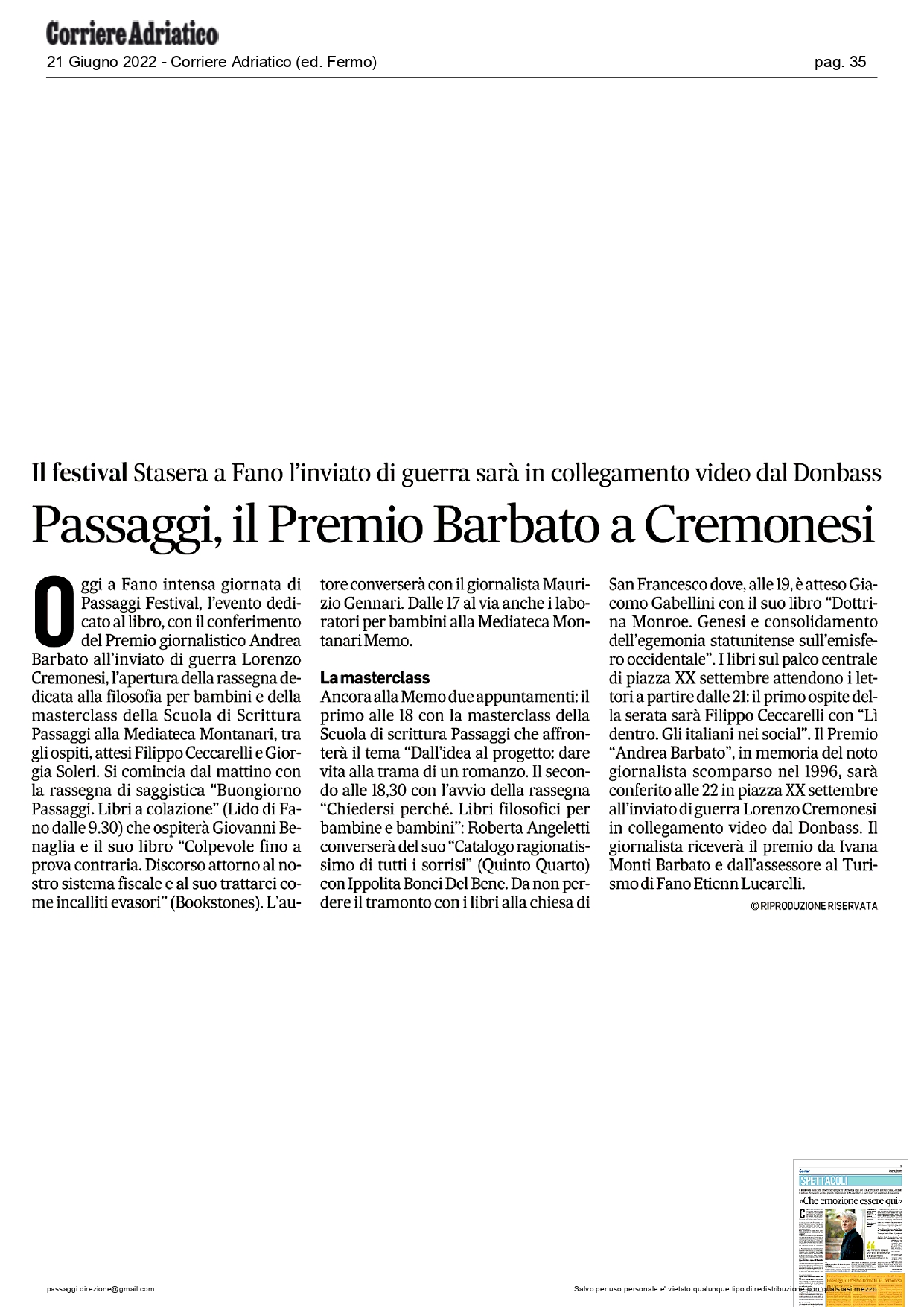 Corriere-Adriatico-ed.-Fermo-Passaggi-il-Premio-Barbato-a-Cremonesi