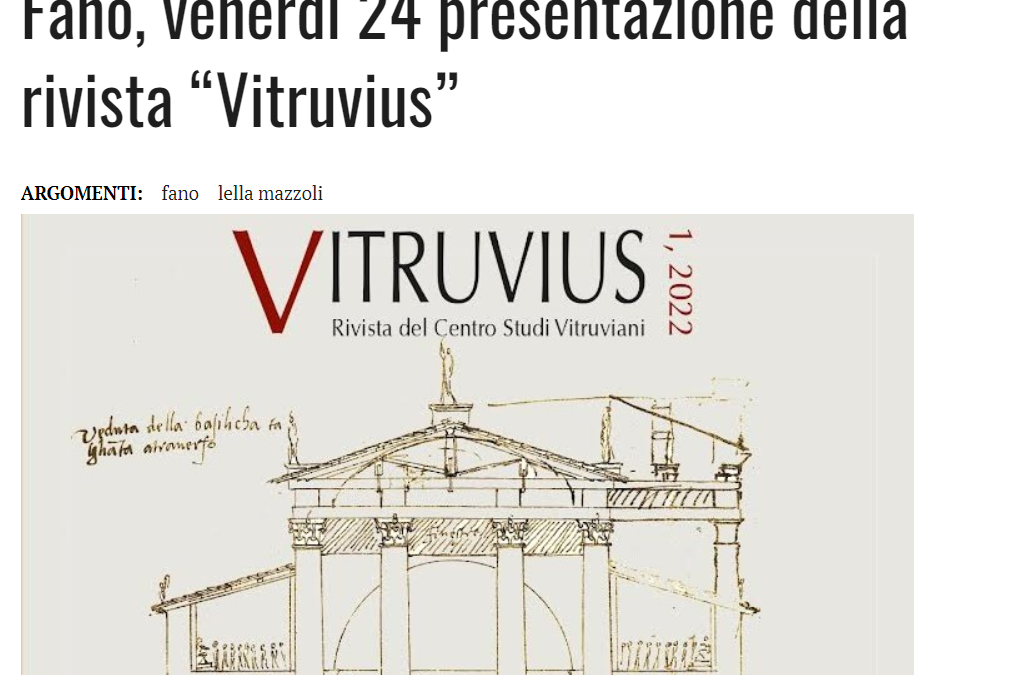 Il Ducato – Fano, venerdì 24 presentazione della rivista “Vitruvius”