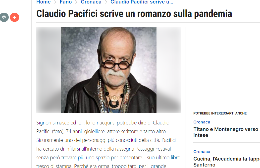 Il Resto del Carlino – Claudio Pacifici scrive un romanzo sulla pandemia