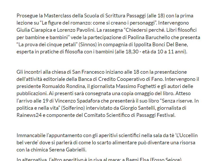 Informazione.it – Nando dalla Chiesa, Vincenzo Spadafora, Gianni Cuperlo, Malena e Maurizio Ferraris a Passaggi Festival 2022