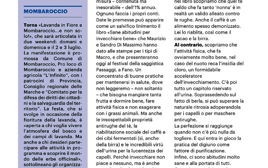 Il Resto del Carlino – Le abitudini per invecchiare bene. Ecco il libro che spiega come fare