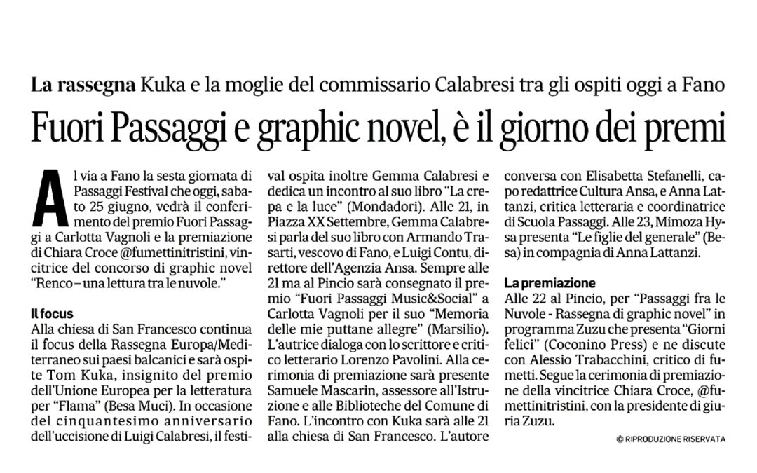 Corriere Adriatico – Fuori Passaggi e graphic novel, è il giorno dei premi