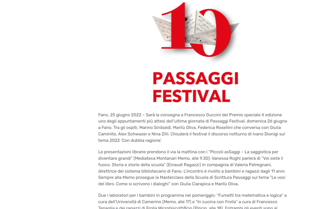 Pesaro Notizie – Passaggi Festival, la giornata conclusiva. Premio speciale della decima edizione a Francesco Guccini