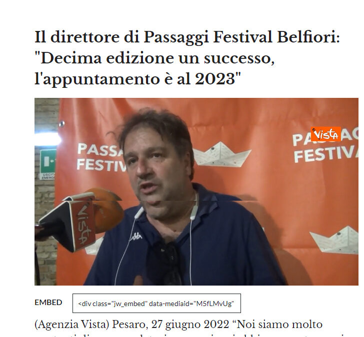 Corriere Adriatico – Il direttore di Passaggi Festival Belfiori: “Decima edizione un successo, l’appuntamento è al 2023”