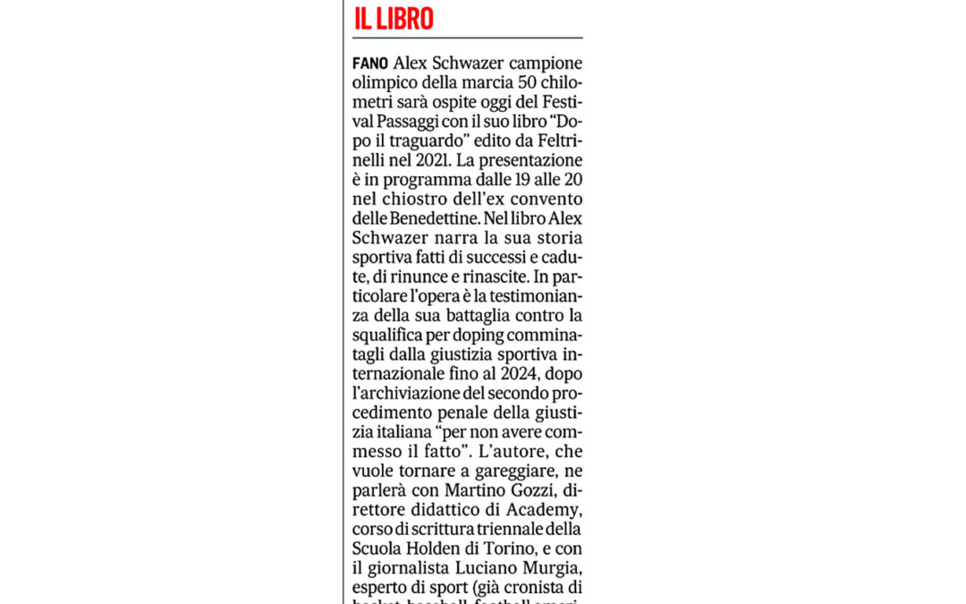 Corriere Adriatico – Il doping e la voglia di riscatto di Schwazer