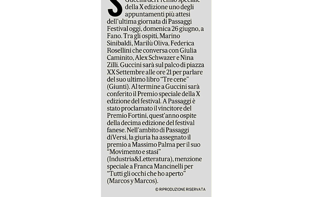 Corriere Adriatico – Oggi a Guccini il Premio speciale della X edizione
