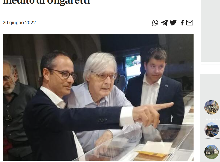 Alto Adige – Passaggi Festival, dalla biblioteca Contu un inedito di Ungaretti