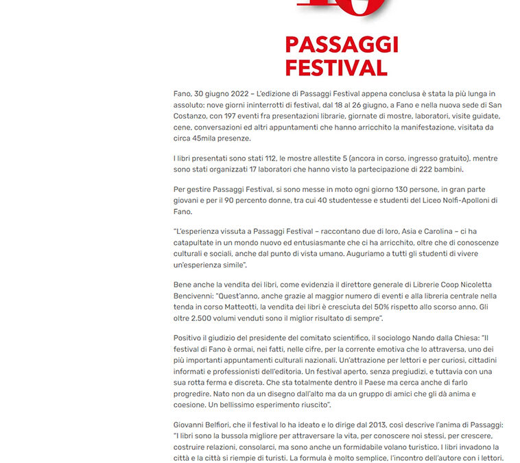 Pesaro Notizie – I numeri della decima edizione di Passaggi Festival