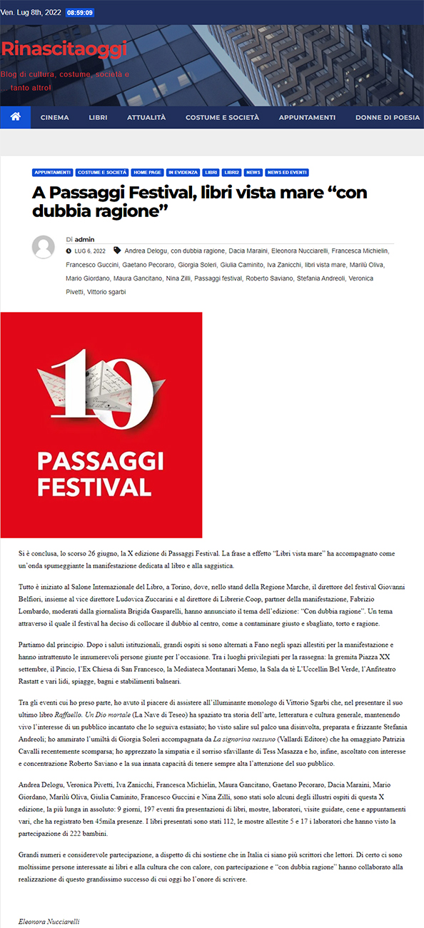 Rinascita Oggi –  A Passaggi Festival, libri vista mare “con dubbia ragione”