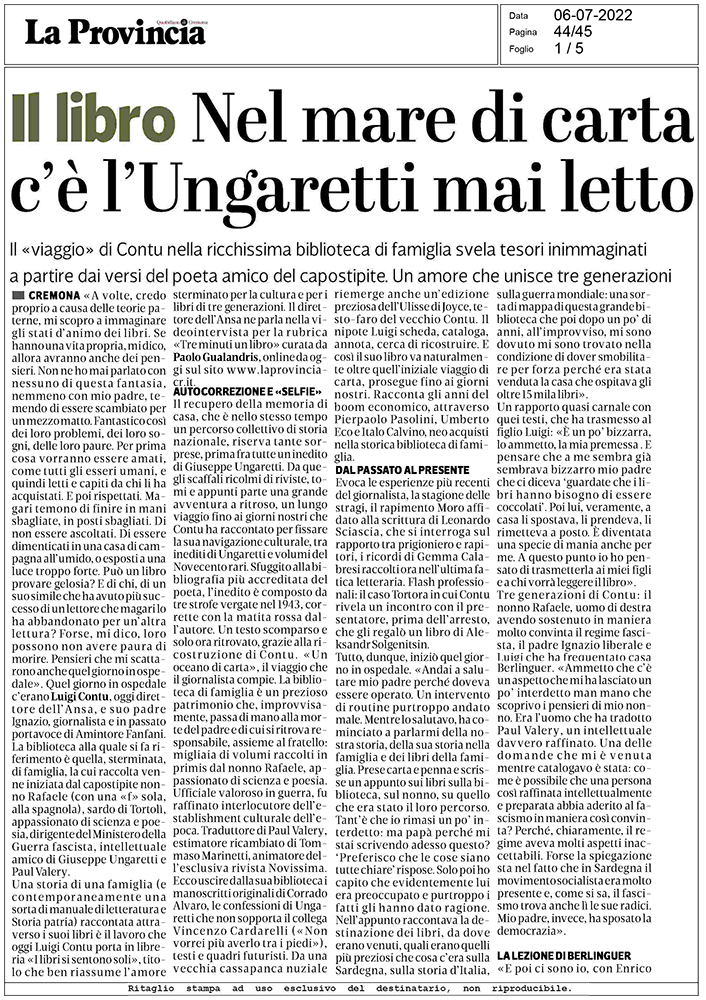 La Provincia – Nel mare di carta c’è l’Ungaretti mai letto