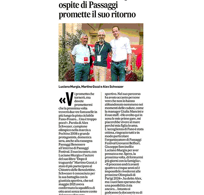 Corriere Adriatico – Alex Schwazer fa il pieno, ospite di Passaggi promette il suo ritorno