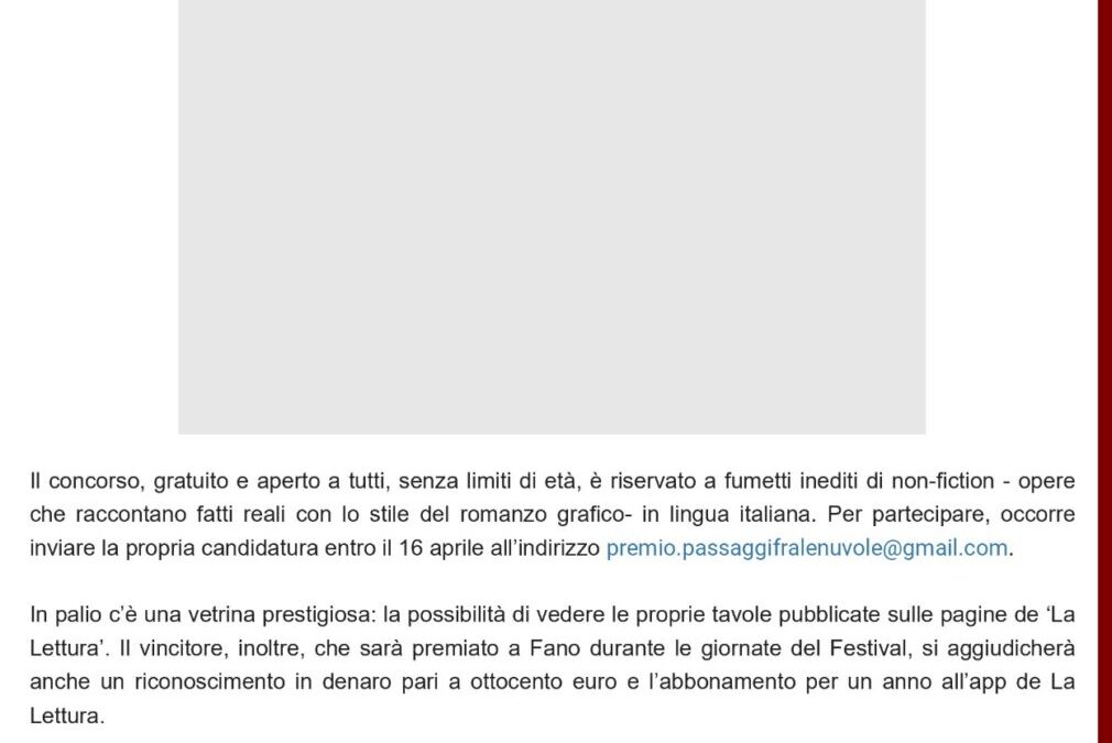 Vivere Fano – Passaggi Festival, torna ‘Una Lettura tra le Nuvole’, il contest per gli autori di graphic novel. Ecco il bando