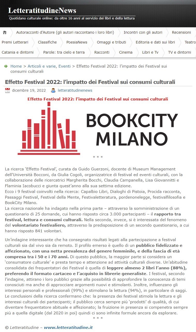 LetteratitudineNews – Effetto Festival 2022: l’impatto dei Festival sui consumi culturali