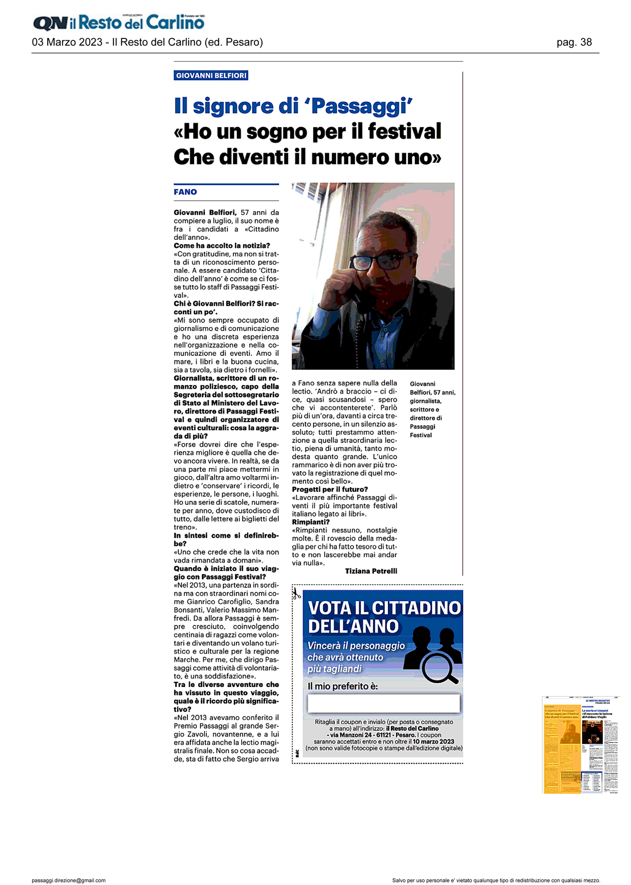 Il_Resto_del_Carlino_il_signore_di_passaggi_ho_un_sogno_per_passaggi
