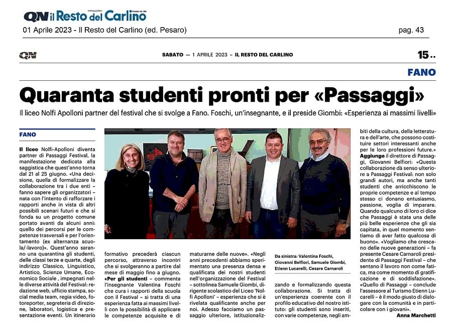 Il_Resto_del_Carlino_Quaranta_studenti_pronti_per_Passaggi