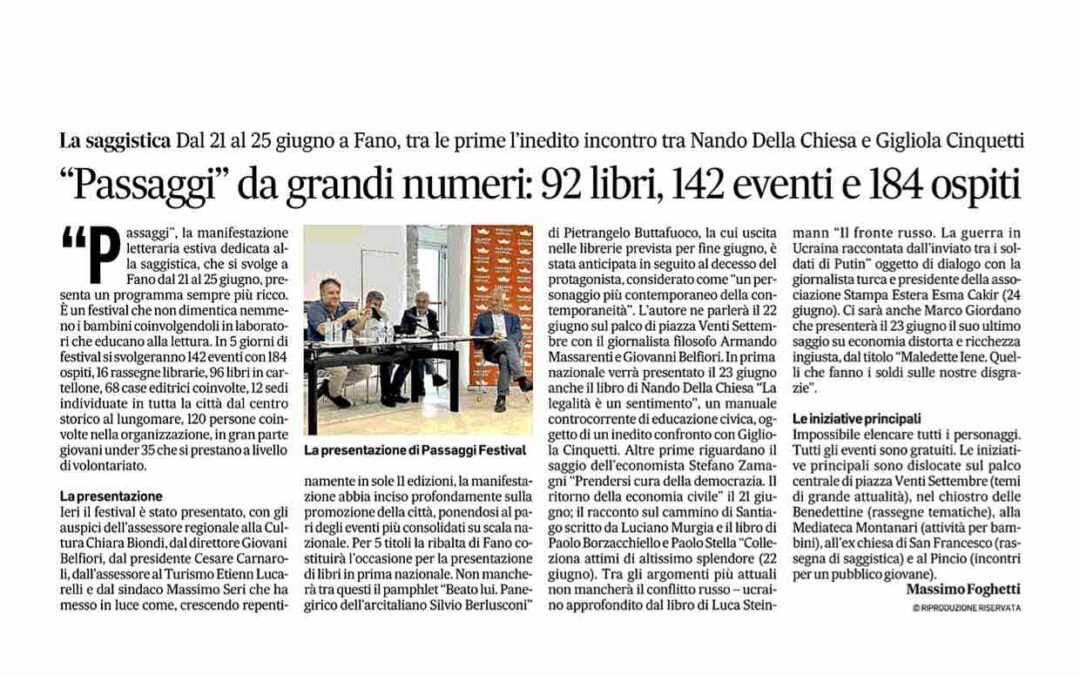 Corriere Adriatico – “Passaggi” da grandi numeri: 92 libri, 142 eventi e 184 ospiti